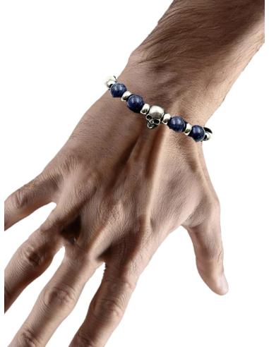 PULSERAS PARA HOMBRE DE CALAVERA CON PIEDRA AZUL LAPISLAZULI