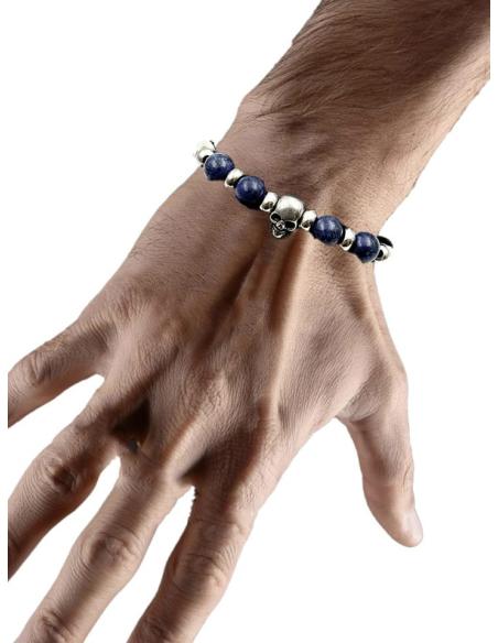 PULSERAS PARA HOMBRE DE CALAVERA CON PIEDRA AZUL LAPISLAZULI
