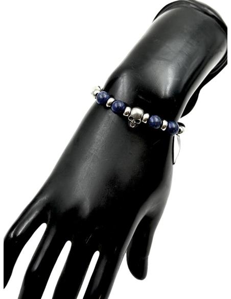 PULSERAS PARA HOMBRE DE CALAVERA CON PIEDRA AZUL LAPISLAZULI
