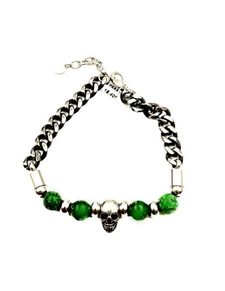 PULSERAS PARA HOMBRE DE CALAVERA CON PIEDRA VERDE MALAQUITA