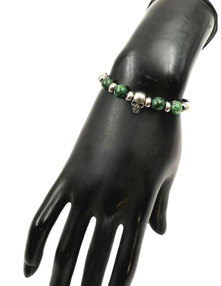 PULSERAS PARA HOMBRE DE CALAVERA CON PIEDRA VERDE MALAQUITA