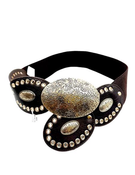 CINTURONES MUJER MARRONES CHOCOLATE Y DORADO BOHO | CINTURON ANCHO