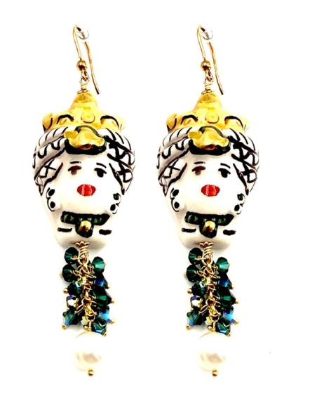 PENDIENTES LARGOS AMARILLOS DE CERAMICA SICILIANA | TESTA DI MORO