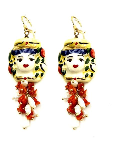 PENDIENTES LARGOS TESTA DI MORO AZULES Y ROJOS | CERAMICA SICILIA