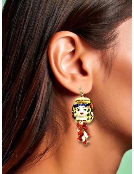 PENDIENTES LARGOS TESTA DI MORO AZULES Y ROJOS | CERAMICA SICILIA
