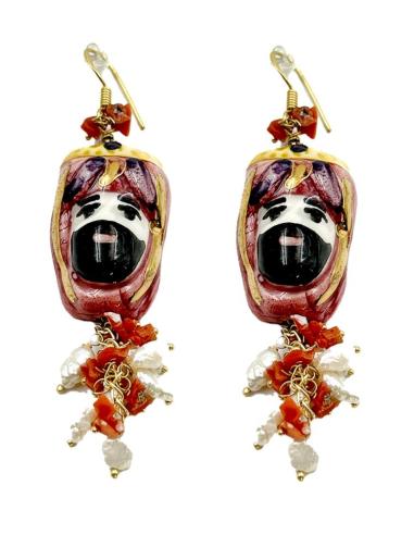 PENDIENTES MUJER TESTA DI MORO ROSAS Y AMARILLOS | CERAMICA SICILIA