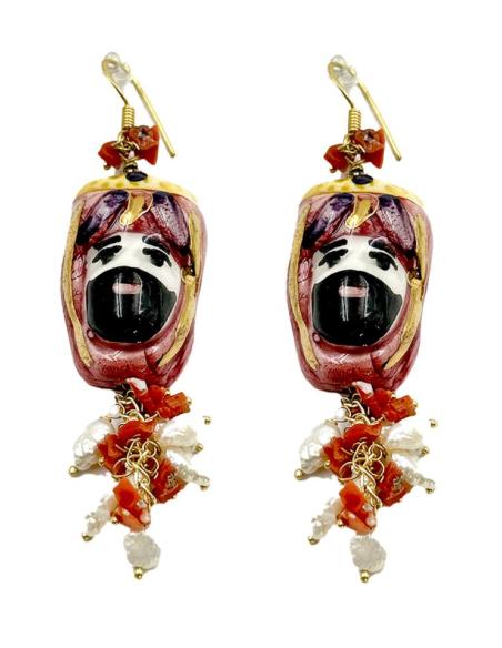 PENDIENTES MUJER TESTA DI MORO ROSAS Y AMARILLOS | CERAMICA SICILIA