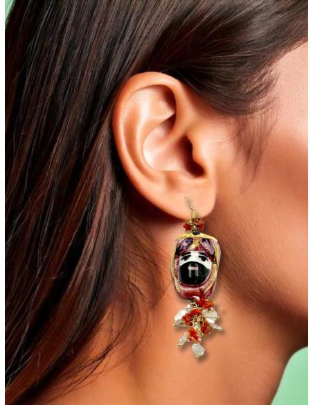 PENDIENTES MUJER TESTA DI MORO ROSAS Y AMARILLOS | CERAMICA SICILIA