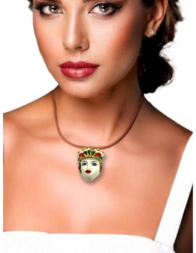 BROCHES MUJER TESTA DI MORO BLANCO ROJO Y VERDE | CERAMICA SICILIA