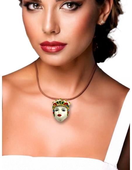 BROCHES MUJER TESTA DI MORO BLANCO ROJO Y VERDE | CERAMICA SICILIA