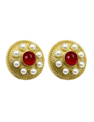 PENDIENTES CORTOS ROJOS CON PERLAS ESTILO VINTAGE | ACCESORIOS BODA