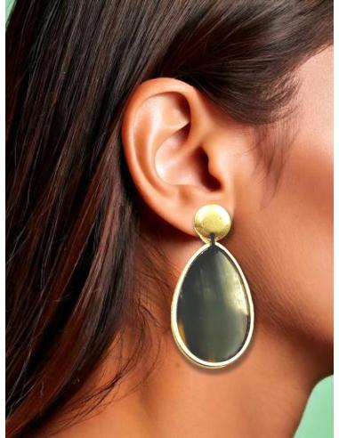 PENDIENTES LARGOS MUJER LAGRIMA ASTA NEGRA | JOYAS AFRICA CUERNO