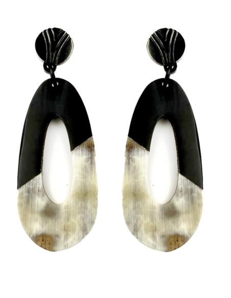 PENDIENTES MUJER AROS GRANDES NEGROS Y ASTA BUFALO | JOYAS AFRICA CUERNO
