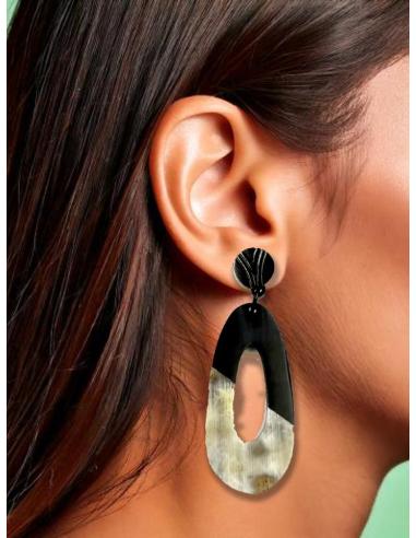 PENDIENTES MUJER AROS GRANDES NEGROS Y ASTA BUFALO | JOYAS AFRICA CUERNO