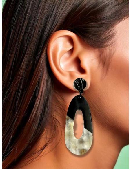 PENDIENTES MUJER AROS GRANDES NEGROS Y ASTA BUFALO | JOYAS AFRICA CUERNO