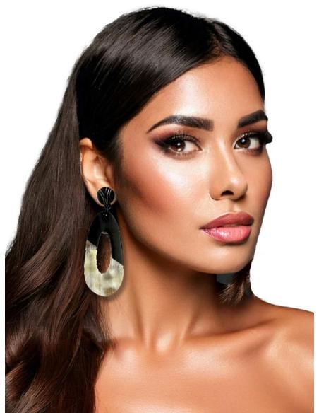 PENDIENTES MUJER AROS GRANDES NEGROS Y ASTA BUFALO | JOYAS AFRICA CUERNO