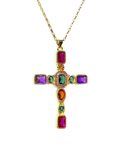 COLLARES CORTOS DE MUJER CON CRUZ MULTICOLOR | BISUTERIA FINA