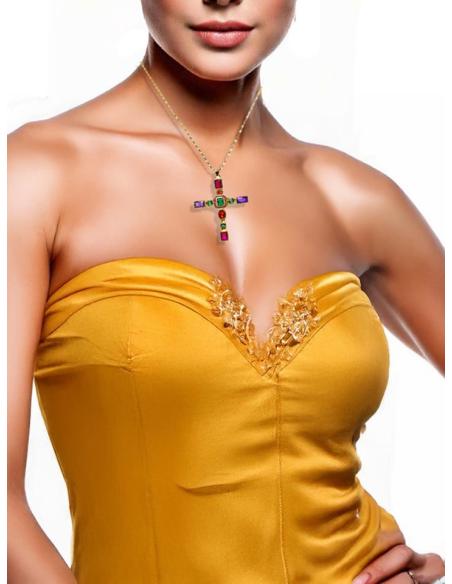 COLLARES CORTOS DE MUJER CON CRUZ MULTICOLOR | BISUTERIA FINA
