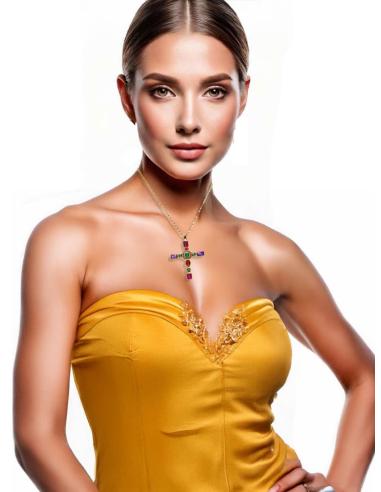 COLLARES CORTOS DE MUJER CON CRUZ MULTICOLOR | BISUTERIA FINA
