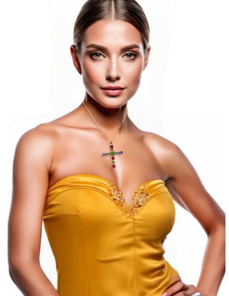 COLLARES CORTOS DE MUJER CON CRUZ MULTICOLOR | BISUTERIA FINA