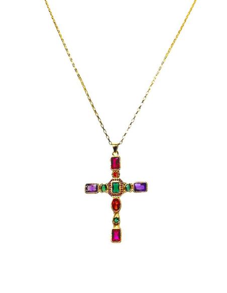 COLLARES CORTOS DE MUJER CON CRUZ MULTICOLOR | BISUTERIA FINA