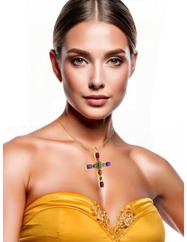 COLLARES CORTOS DE MUJER CON CRUZ MULTICOLOR | BISUTERIA FINA