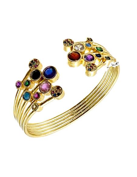 PULSERAS DORADAS PARA MUJER DESTELLOS MULTICOLOR | JOYAS INVITADA MADRINA