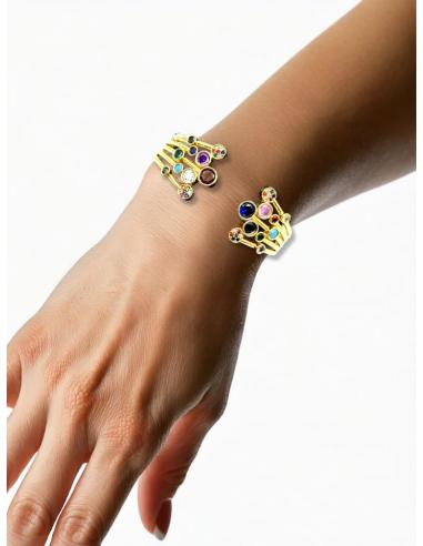 PULSERAS DORADAS PARA MUJER DESTELLOS MULTICOLOR | JOYAS INVITADA MADRINA