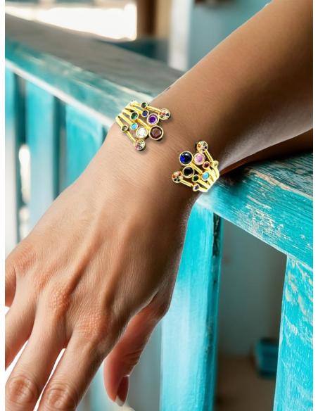 PULSERAS DORADAS PARA MUJER DESTELLOS MULTICOLOR | JOYAS INVITADA MADRINA