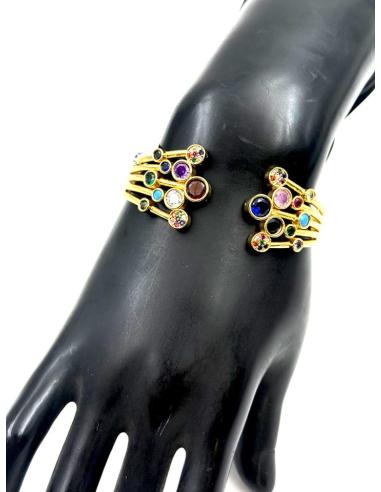 PULSERAS DORADAS PARA MUJER DESTELLOS MULTICOLOR | JOYAS INVITADA MADRINA