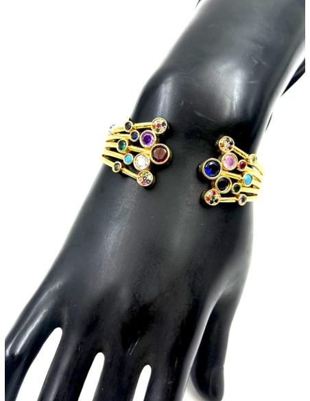 PULSERAS DORADAS PARA MUJER DESTELLOS MULTICOLOR | JOYAS INVITADA MADRINA