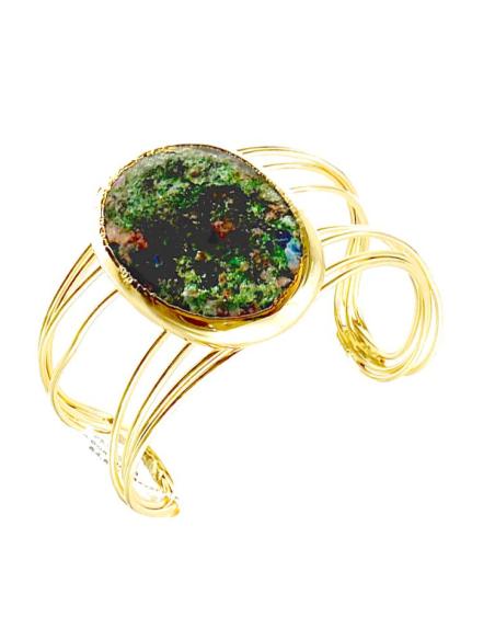 PULSERA DORADA BRAZALETE DE PIEDRA MORADA Y VERDE | JOYAS INVITADA MADRINA