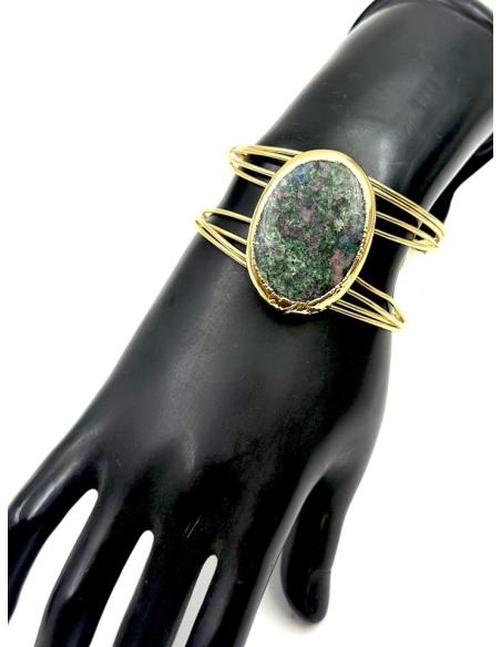 PULSERA DORADA BRAZALETE DE PIEDRA MORADA Y VERDE | JOYAS INVITADA MADRINA