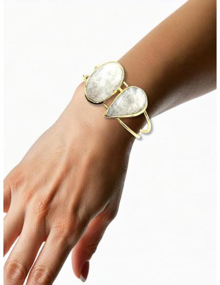 PULSERAS MUJER BODA DORADAS Y BLANCAS PIEDRA LUNA | JOYAS INVITADA MADRINA