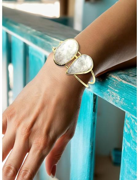 PULSERAS MUJER BODA DORADAS Y BLANCAS PIEDRA LUNA | JOYAS INVITADA MADRINA