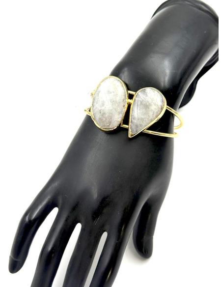 PULSERAS MUJER BODA DORADAS Y BLANCAS PIEDRA LUNA | JOYAS INVITADA MADRINA