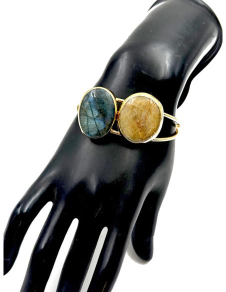 PULSERA MUJER DORADA PIEDRA AMARILLA Y LABRADORITA | JOYAS INVITADA MADRINA