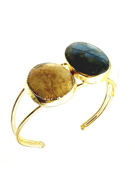 PULSERA MUJER DORADA PIEDRA AMARILLA Y LABRADORITA | JOYAS INVITADA MADRINA