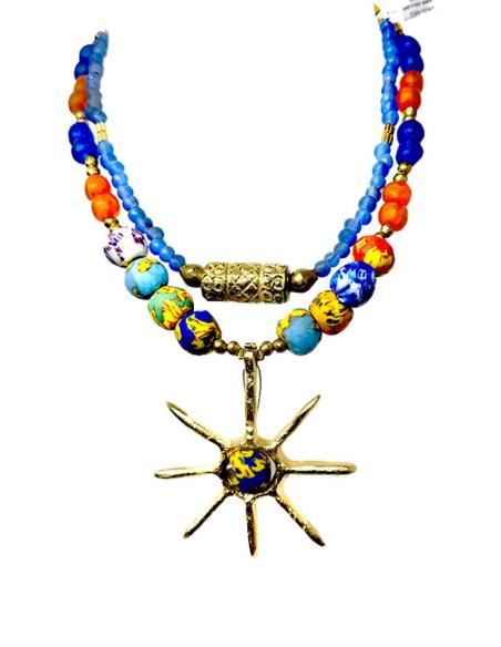 COLLARES AZULES CON SOL DORADO COLECCION AFRICA