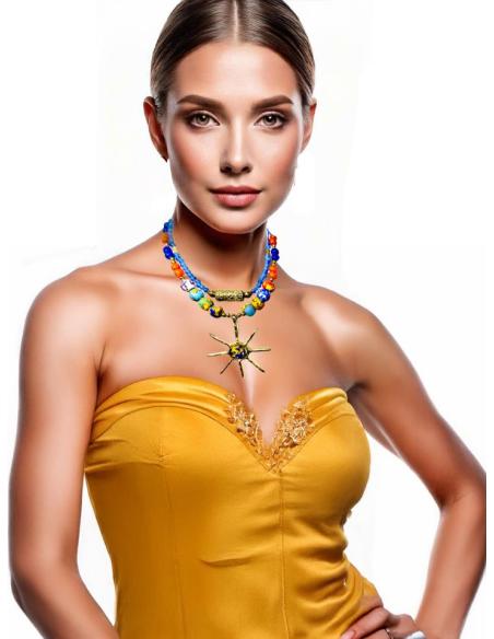 COLLARES AZULES CON SOL DORADO COLECCION AFRICA
