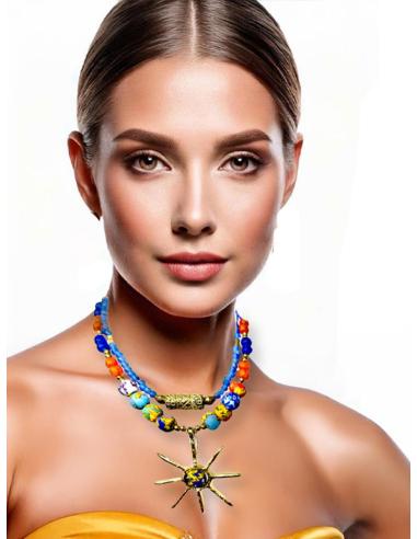 COLLARES AZULES CON SOL DORADO COLECCION AFRICA