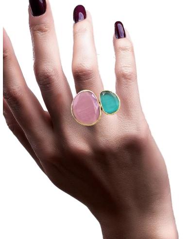 ANILLOS MUJER DORADOS Y PIEDRAS MORADAS Y AZUL MAR | SORTIJAS BODA