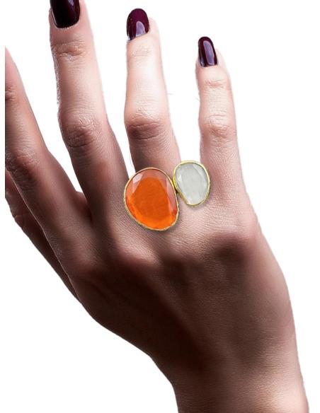 ANILLOS MUJER DORADOS Y PIEDRAS NARANJAS Y BLANCAS | SORTIJAS BODA