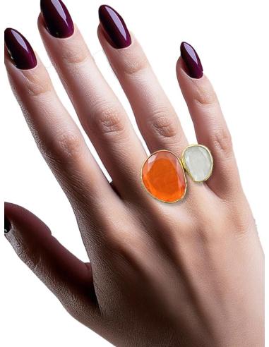 ANILLOS MUJER DORADOS Y PIEDRAS NARANJAS Y BLANCAS | SORTIJAS BODA