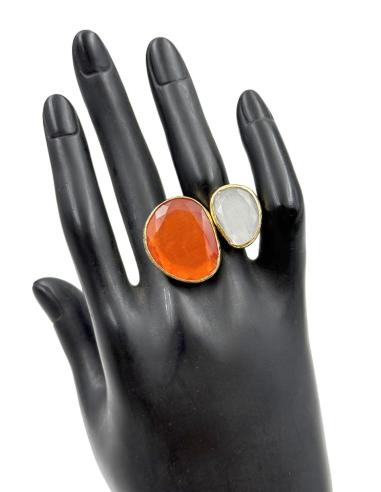 ANILLOS MUJER DORADOS Y PIEDRAS NARANJAS Y BLANCAS | SORTIJAS BODA