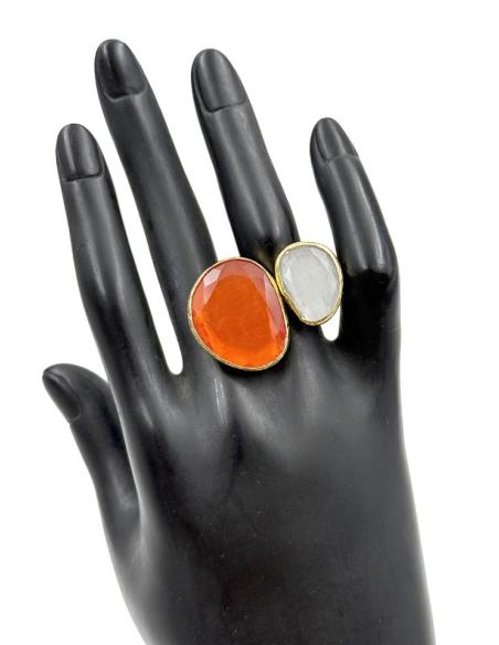 ANILLOS MUJER DORADOS Y PIEDRAS NARANJAS Y BLANCAS | SORTIJAS BODA