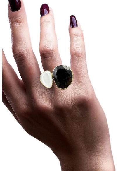ANILLOS MUJER DORADOS Y PIEDRAS NEGRAS Y BLANCAS | SORTIJAS BODA