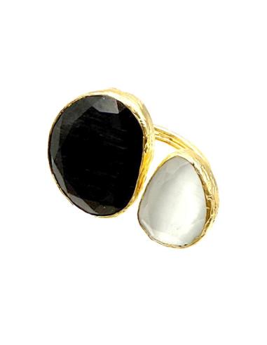 ANILLOS MUJER DORADOS Y PIEDRAS NEGRAS Y BLANCAS | SORTIJAS BODA
