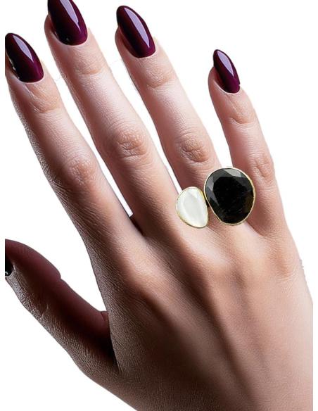 ANILLOS MUJER DORADOS Y PIEDRAS NEGRAS Y BLANCAS | SORTIJAS BODA