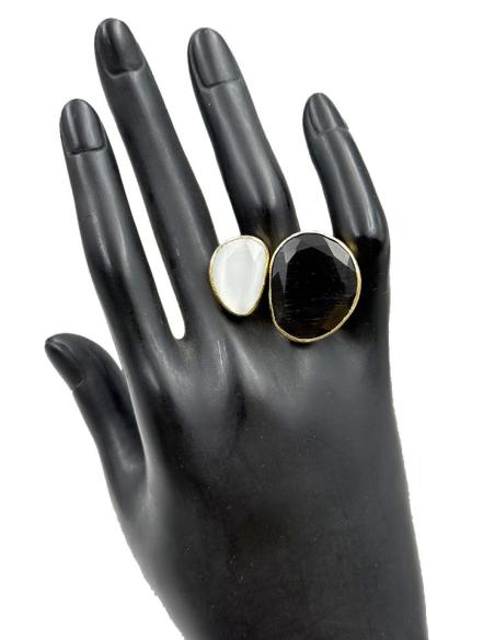 ANILLOS MUJER DORADOS Y PIEDRAS NEGRAS Y BLANCAS | SORTIJAS BODA